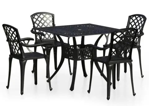 Set mobilier bistro, 5 piese, negru, aluminiu turnat - 2/5