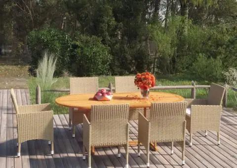 Set mobilier de grădină, 7 piese, bej, poliratan - 1/5