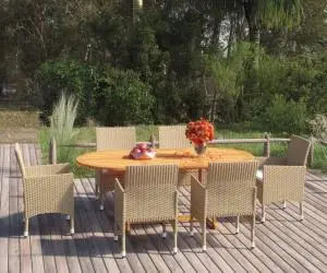 vidaXL Set mobilier de grădină, 7 piese, bej, poliratan