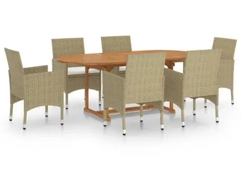 Set mobilier de grădină, 7 piese, bej, poliratan - 2/5