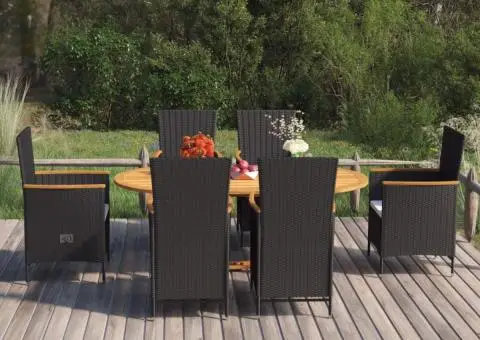 Set mobilier de grădină, 7 piese, negru, poliratan - 1/5