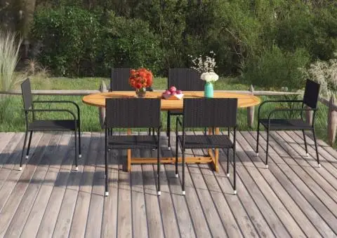 Set de masă pentru grădină, 7 piese, negru, poliratan - 1/5