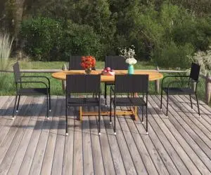 vidaXL Set de masă pentru grădină, 7 piese, negru, poliratan