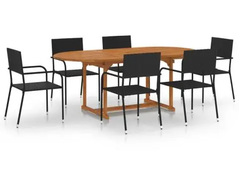Set de masă pentru grădină, 7 piese, negru, poliratan - 2/5
