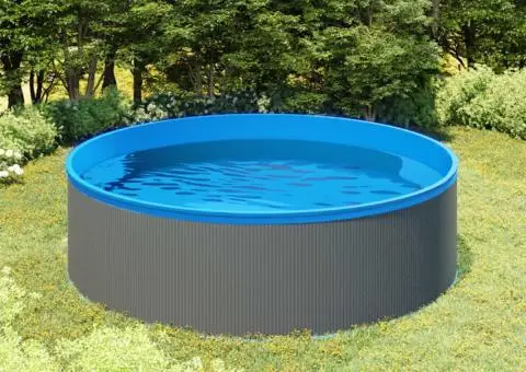 Piscină cu valuri, skimmer suspendat cu pompă, gri, 350x90 cm - 1/5
