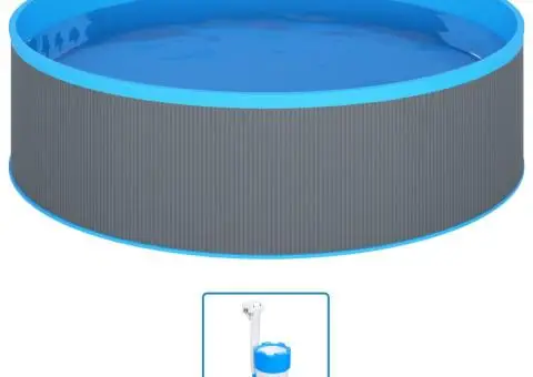 Piscină cu valuri, skimmer suspendat cu pompă, gri, 350x90 cm - 2/5