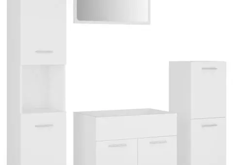 Set mobilier de baie, alb, lemn prelucrat - 2/5