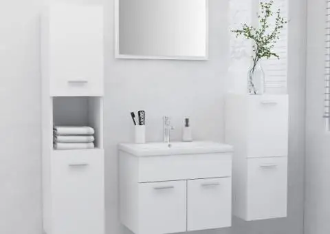 Set mobilier de baie, alb, lemn prelucrat - 1/5