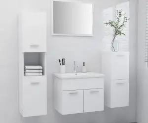 vidaXL Set mobilier de baie, alb, lemn prelucrat