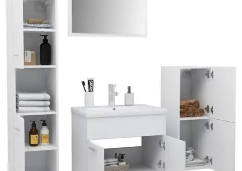 Set mobilier de baie, alb, lemn prelucrat - 3/5