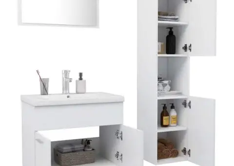 Set mobilier de baie, alb, lemn prelucrat - 3/5