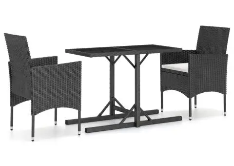 Set mobilier de grădină, 3 piese, negru - 2/5