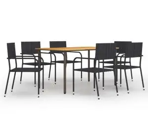 vidaXL Set mobilier de grădină, 7 piese, negru, poli ratan