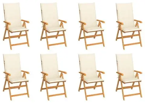 Scaune de grădină rabatabile cu perne, 8 buc., lemn masiv tec - 1/5