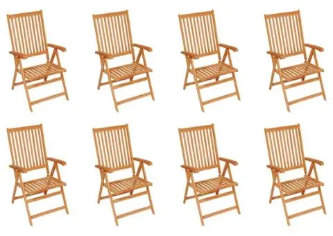 Scaune de grădină rabatabile cu perne, 8 buc., lemn masiv tec - 2/5