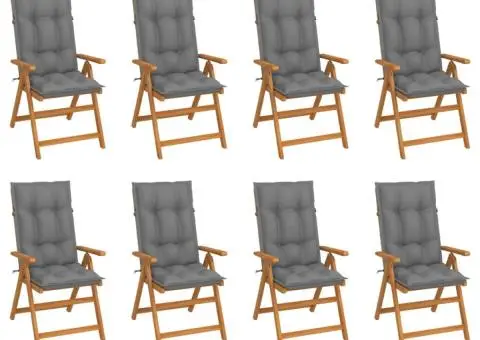 Scaune de grădină rabatabile, perne, 8 buc., lemn masiv de tec - 1/5