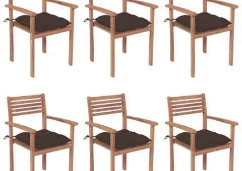 Scaune de grădină stivuibile cu perne, 6 buc., lemn masiv tec - 1/5