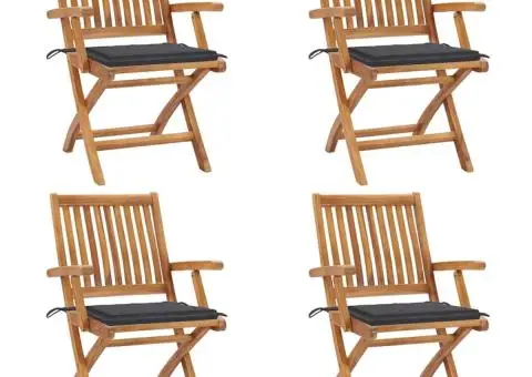 Scaune de grădină pliabile cu perne, 4 buc., lemn masiv de tec - 1/5