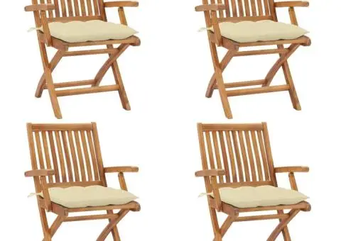 Scaune grădină pliabile cu perne, 4 buc, lemn masiv de tec - 1/5