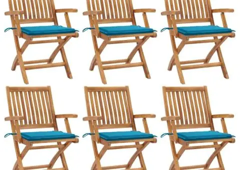 Scaune grădină pliabile cu perne, 6 buc, lemn masiv tec - 1/5
