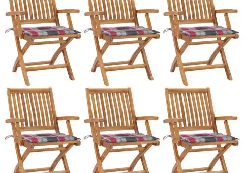 Scaune de grădină pliabile cu perne, 6 buc., lemn masiv de tec - 1/5