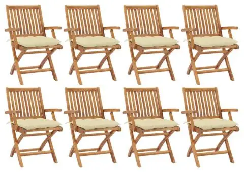 Scaune pliabile de grădină cu perne, 8 buc., lemn masiv de tec - 1/5