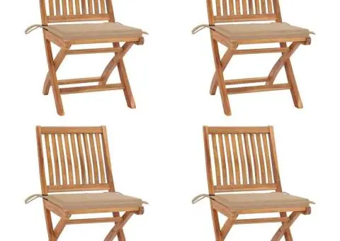 Scaune grădină pliabile cu perne, 4 buc, lemn masiv tec - 1/5