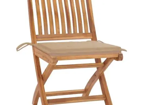 Scaune grădină pliabile cu perne, 4 buc, lemn masiv tec - 2/5