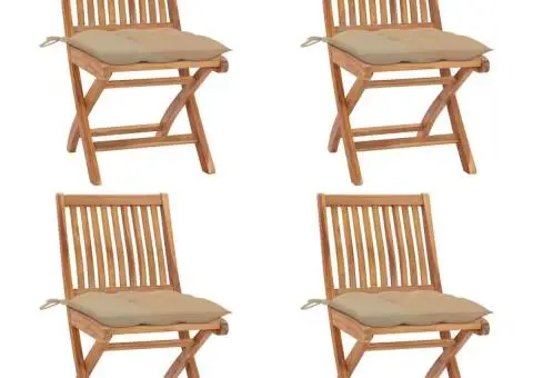 Scaune grădină pliabile cu perne, 4 buc, lemn masiv tec - 1/5