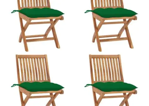Scaune grădină pliabile cu perne, 4 buc, lemn masiv tec - 1/5