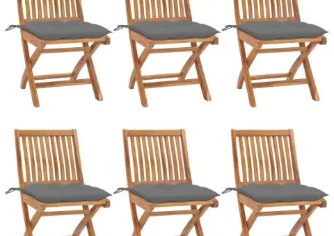 Scaune grădină pliabile cu perne, 6 buc, lemn masiv de tec - 1/5