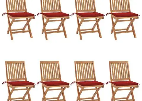 Scaune pliabile de grădină cu perne, 8 buc., lemn masiv de tec - 1/5
