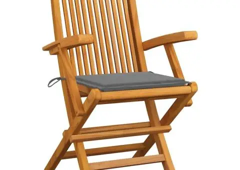 Scaune de grădină cu perne gri, 8 buc., lemn masiv de tec - 2/5