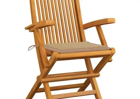 Scaune de grădină cu perne bej, 8 buc., lemn masiv de tec - 3/5