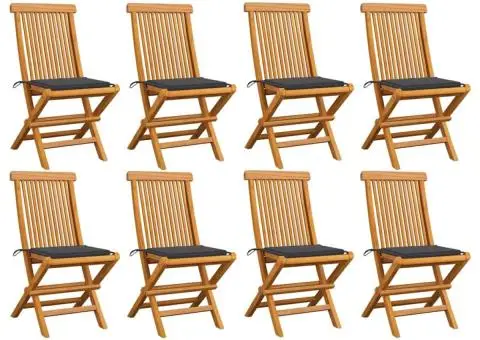 Scaune de grădină cu perne antracit, 8 buc., lemn masiv de tec - 1/5