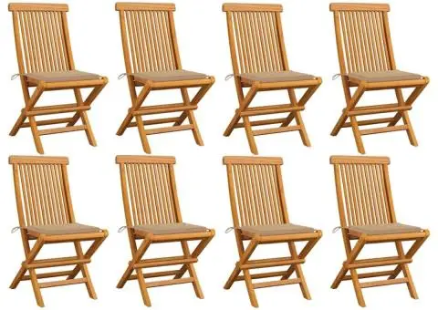 Scaune de grădină cu perne bej, 8 buc., lemn masiv de tec - 1/5