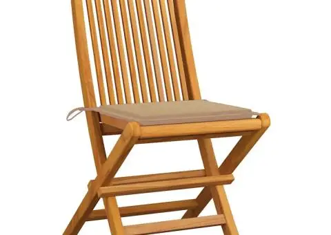 Scaune de grădină cu perne bej, 8 buc., lemn masiv de tec - 2/5