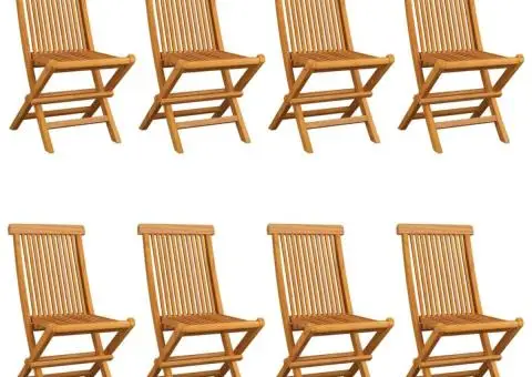 Scaune de grădină cu perne alb crem, 8 buc., lemn masiv de tec - 2/5