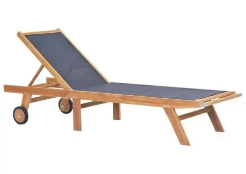 Șezlonguri pliabile cu roți, 2 buc., lemn masiv tec/textilenă - 2/5