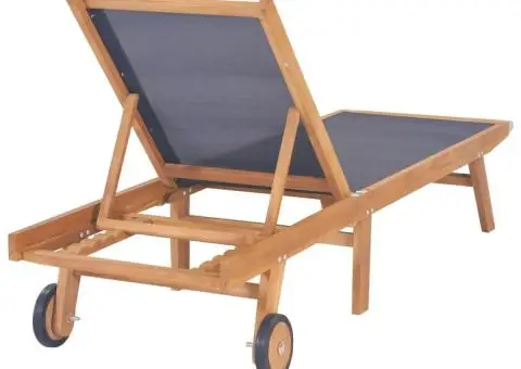 Șezlonguri pliabile cu roți, 2 buc., lemn masiv tec/textilenă - 5/5