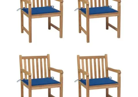 Scaune grădină cu perne albastru regal, 4 buc., lemn masiv tec - 1/5