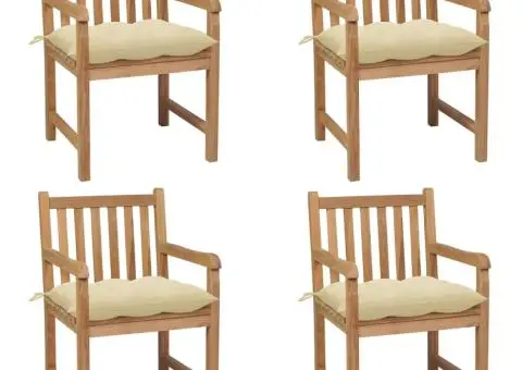 Scaune de grădină cu perne alb crem, 4 buc., lemn masiv de tec - 1/5