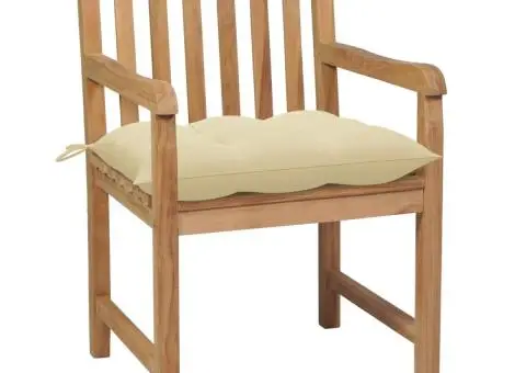 Scaune de grădină cu perne alb crem, 4 buc., lemn masiv de tec - 3/5