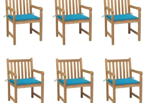 Scaune de grădină cu perne albastre, 6 buc., lemn masiv de tec - 1/5