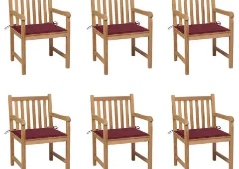 Scaune de grădină cu perne roșu vin, 6 buc., lemn masiv de tec - 1/5