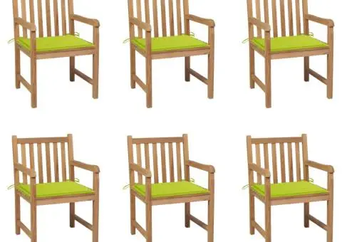 Scaune de grădină cu perne verde aprins 6 buc. lemn masiv tec - 1/5