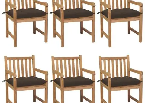 Scaune de grădină cu perne gri taupe, 6 buc., lemn masiv de tec - 1/5