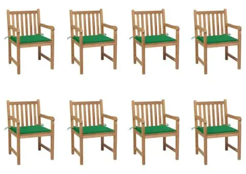 Scaune de grădină cu perne verzi, 8 buc., lemn masiv de tec - 1/5