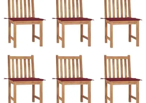 Scaune grădină cu perne, 6 buc, lemn masiv tec - 1/5
