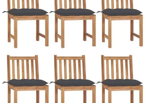 Scaune grădină cu perne, 6 buc., lemn masiv tec - 1/5